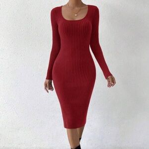 Long Sleeved Ribbed Sweater Dress